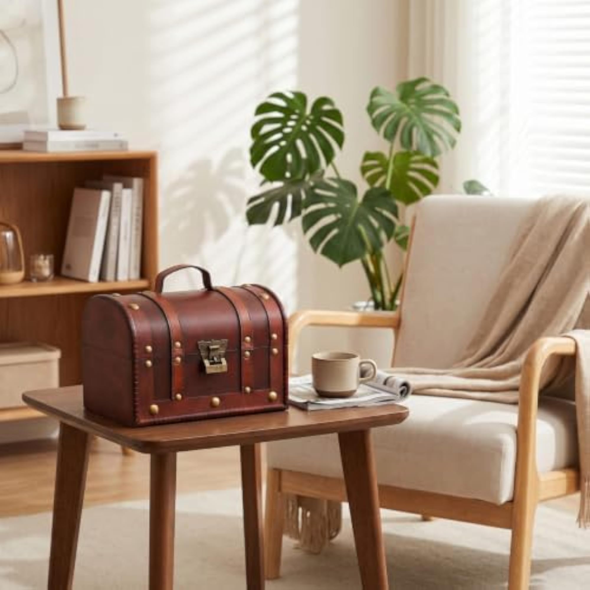 Antique-Style Wooden Storage Chest, Decorative Trunk