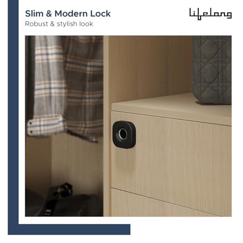 Image of Lifelong Smart Biometric Fingerprint Touch Wardrobe Lock | Keyless Cabinet & Drawer | Secure Cupboard Lock for Main Door & Wardrobes | USB Emergency Unlock | Auto & Manual Modes (Black, LLHSAW03)