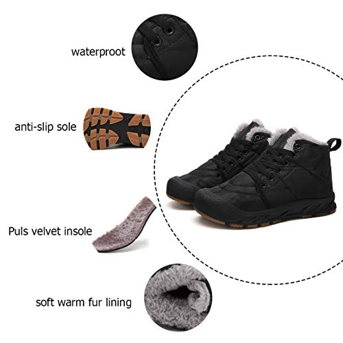 Fansite Boys Snow Boots Winter Waterproof Slip Resistant Cold Weather Shoes（Little Kid/Big Kid Black37 #TOP1