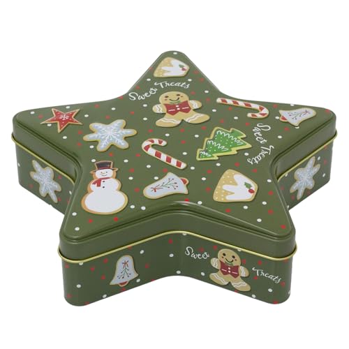 Carousel Home Green Star-Shaped Christmas Tin Storage Boxes | Festive Cookie Biscuit Tin Star Gift Box - 19cm