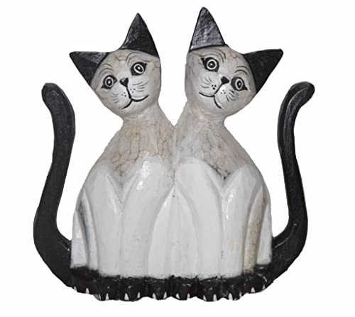 WorldBazzar Large Size Handmade Carved Wood Cats Lovers Tabby Siamese