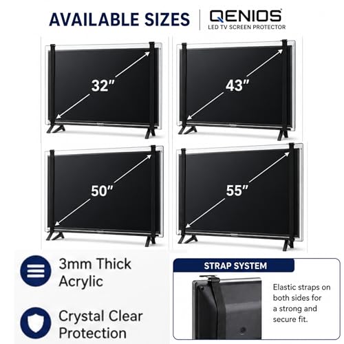 Image of 32 Inch LED TV Screen Protector | 3mm Thikness Clear Acrylic Screen Guard | Impact & Scratch Resistant | Crystal Clear HD Visibility | 9H Hardness | Easy Elastic Strap Installation | Transparent TV Protector (32 Inch)