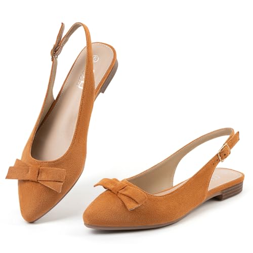 Image of MUSSHOE Slingback Flats for Women: Pointed Toe Bow Flats - Comfortable Dressy Casual Shoes for Work Office Business Party