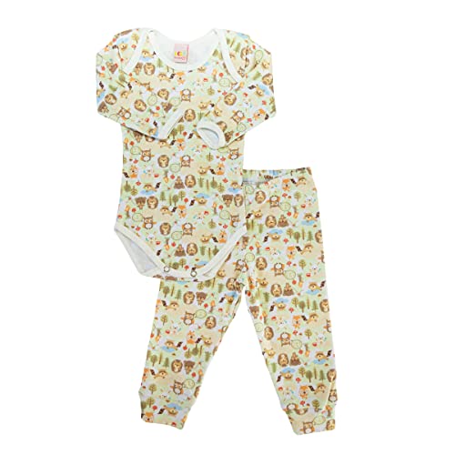 Conjunto Bebê Body e Calça para Meninos e Meninas Marrom Floresta Tamanho:G