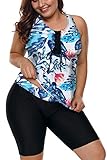FANGJIN Plus Size Print Design Ganzkörper-Badebekleidung Badeanzug mit großer Brustunterstützung Zweiteilige Outfits Urlaubskleidung sexy Bikini für Frauen Baggy Summer Tops Weiß XXL