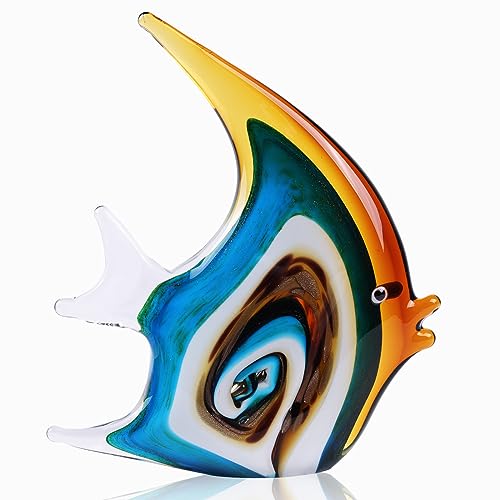 DOVDOV Hand Blown Glass Fish Sculpture, Red and Colorful Decorations