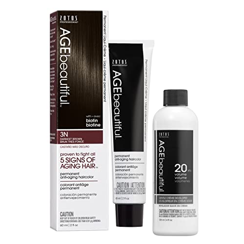 Image of AGE beautiful Permanent Hair Color Cream, 100% Gray Coverage Hair Dye with Biotin Anti-Aging Formula for Fuller, Thicker Hair, Professional Salon Quality
