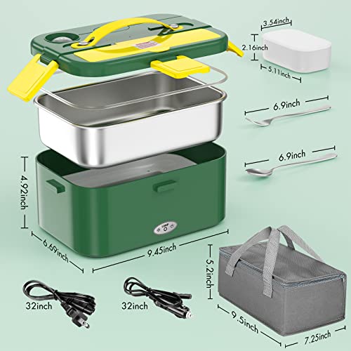 Ahnr Electric Lunch Box 80W Food Heater, 3 In 1 Portable Heated Food Warmer Lunch Box Leakproof For Car Truck Home Work With 1.8L Removable 304 Stainless Steel Container, 12V 24V 110V(Green) #TOP5