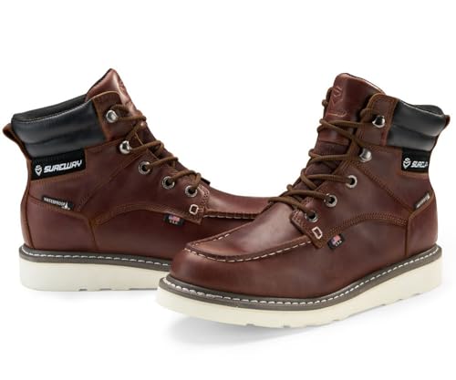 SUREWAY Men 6 Inch Waterproof Soft Toe Work Boots - Moc Toe,Construction Industrial Safety Leather Work Shoes,Oil/Slip Resistant Comfortable Wedge Outsole,EH Rated, Welt,Lace Up,Heavy Duty3