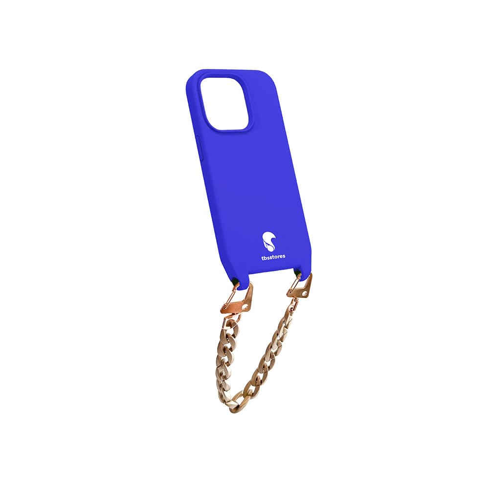 tbs BILBO collection for iPhone 14 Pro Max Bracelet Phone Case with detachable Chunky Chain Soft TPU Case with necklace Strap and finest hooks (Vobalt Blue + Golden)