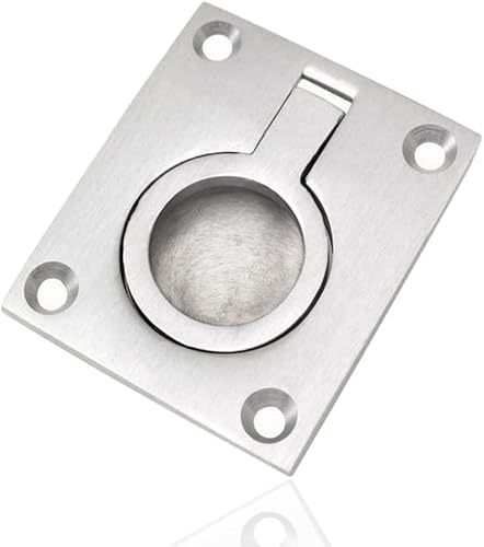 Miniatura 4 de YAKAMOZ Paquete de 2 manijas de acero inoxidable con anillo empotrado para muebles, manijas de elevación empotradas ocultas, tiradores de anillo de