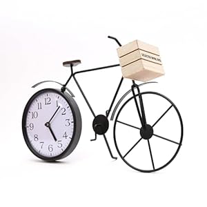Bicycle Table Clock–Cute Decorative Black Metal Tabletop Analog Clocks–Unique Retro Mantel Desk Shelf Decor for Living Room Kitchen Bathroom or Office Cool Bike Clock