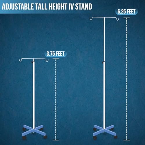 Image of Otica Hospital Saline IV Stand with 4 Wheels | Height Adjustable Drip Stand