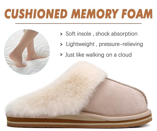 Image of KuaiLu Womens Cozy Memory Foam Slippers Ladies Fuzzy Faux Fur Lined Warm Arch Support House Shoes Slip on Comfy Winter Scuff Indoor Outdoor Rubber Hard Sole