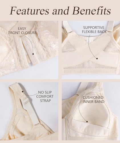 UPGAMR Front Closure Bras for Women Back Support Posture Bra(Beige,38D) - image 3