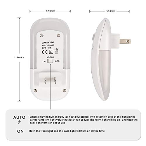 Sensky Motion Sensor Night Light Eye Friendly Front Low Light and Bright Back Light Design Night Lights for Bathroom Hallway (Warm White)