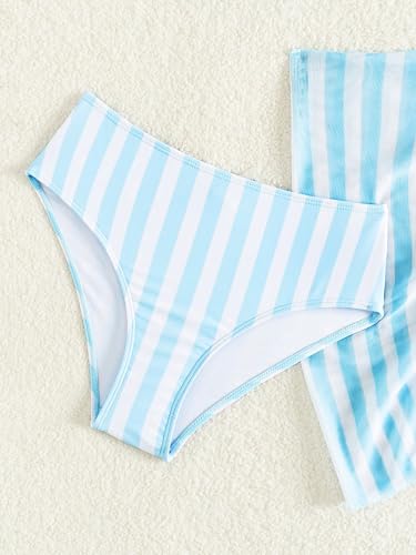 Image of SEGT Girl's 3 Piece Striped Bikini Swimwear Cute Swimsuits Bathing Suit High Waisted with Cover Up Beach Skirt