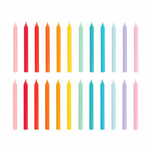 Talking Tables 24 x Rainbow Birthday Candles for Cake Decorations Birthday Party Celebrations with Bright Rainbow Multicolour Wax Design for Fun Gatherings Cake Topper Candles Eco Packaging 6cm