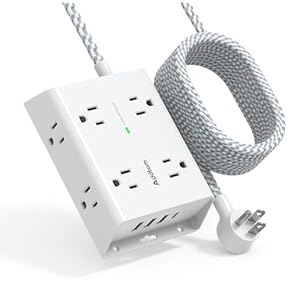 15Ft Long Surge Protector Power Strip, Addtam Extension Cord with 8 AC Outlets and 4 USB Ports(1 USB C), 3-Side Outlet Extender Strip, Flat Plug, Wall Mount, Dorm Home Office Essential, ETL Listed