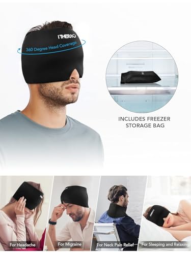 Image of iTHERAU Migraine Relief Cap, Soothing Headache Hat, Gel Ice Pack Head Wrap with Hot and Cold Therapy, Headache Relief Cap for Sinus, Puffy Eyes, Tension and Stress Relief