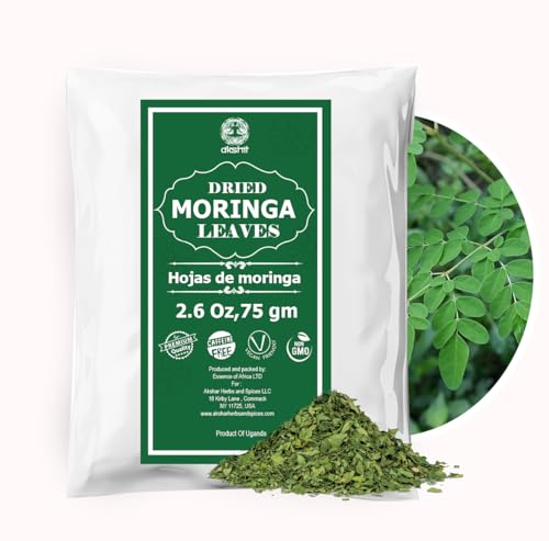 Akshit Whole Moringa Leaves, Dried From Fresh Leaves, MoringaOleifera Leaf Tea, Hojas De Moringa Secas, Non GMO, Caffeine Free. 2.6oz.