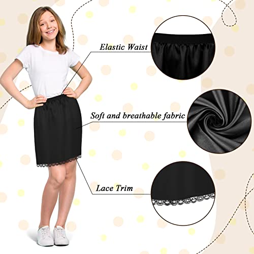 Mepase 3 Pcs Half Slip for Girl Satin Half Slip for Under Dresses Anti Static Extender Lace Long Knee Petticoat Skirt2