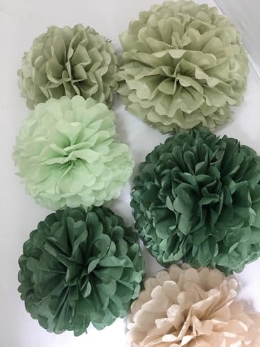 Image of Sage Green Tissue Paper Flower Pom Poms Kit 12pieces for Wedding Bridal Shower Engagement Bachelorette Birthday Party Decorations (Boho Sage Green)
