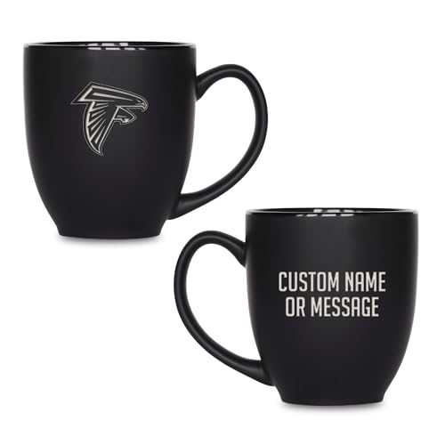 Image of Rico Industries NFL Football 15oz Personalized Laser Engraved Matte Black Ceramic Bistro Mug - For Hot or Cold Drinks