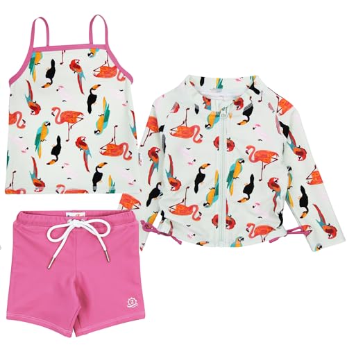 Image of SwimZip Girls' 3 Pc Swim Set w /Long Sleeve Rash Guard, Tankini & Shorts UPF 50+