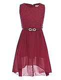 iEFiEL Mädchen Kleid Festlich Tüll Sommer Kleid Blumenmädchen Hochzeit Festzug Bekleidung mit Schleife 116-164 (140, Weinrot)