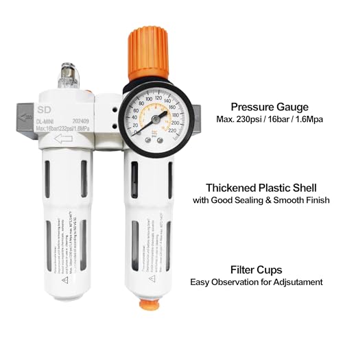 Image of RQG Tire Changer Oil Water Separator, Inline Air Pressure Regulator with Tire Pressure Gauge for Tire Changer Machine, with Connectors & Mounting Accessories, Max 230PSI