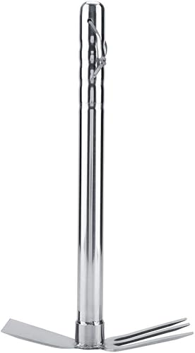 Miniatura 9 de Azada y rastrillo 2 en 1 de doble propósito de acero, mango de goma, rastrillo de garra corta, herramienta de jardín al aire libre para aflojar el