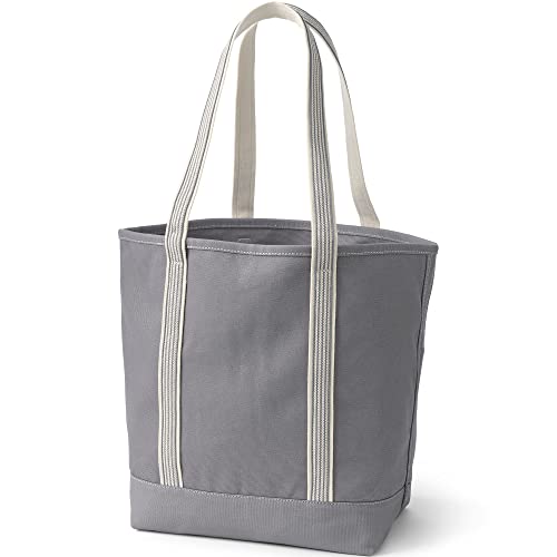 Image of Lands' End Solid Long Handle Open Top Canvas Tote Silver Graphite Large Long Handle