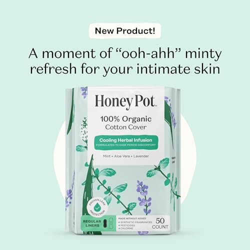 Image of Honey Pot - Herbal Everyday Panty Liners for Women - Infused w /Essential Oils for Cooling Effect & Organic Cotton Cover - Medium Pack -Feminine Care - 50 ct