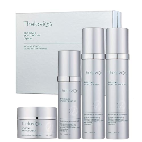 Thelavicos Bio Repair Wrinkle Skin Care Set (4 Pieces) – K-Beauty Renewing Nightly Treatment for Sensitive Skin | Includes Toner 120ml, Emulsion 120ml, Essence 50ml, Cream 50g