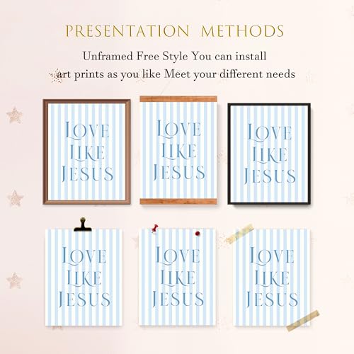 lartsfro coquette blue bow jesus wall art decor posters light blue bow christian room bathroom bedroom dorm wall art decor aesthetic for college teen girls gifts inspirational bible verses bow wall decor 10x8 inch set of 4 bow picturesunframed