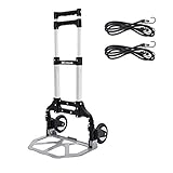Folding Hand Truck & Dolly Aluminum Foldable Hand Cart Trolley with Adjustable Handle and 2 Rubber Wheels, Great for Travel, Office, Shopping, Moving, Luggage 176 lbs Capacity