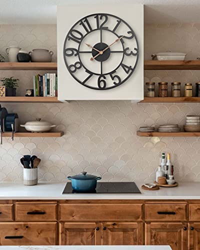 Wall Clock, 24 Inch Large Indoor Outdoor Wall Clocks Battery Operated Silent Non Ticking, Farmhouse Vintage Decorative Analog Metal Clock For Living Room, Kitchen, Patio Decor - Black #TOP4