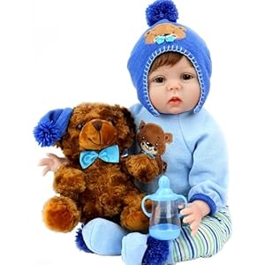 Aori Reborn Baby Dolls Boy 22 Inch Realistic Lifelike Newborn Baby Doll with Teddy Toy and Doll Accessories for Children 3+