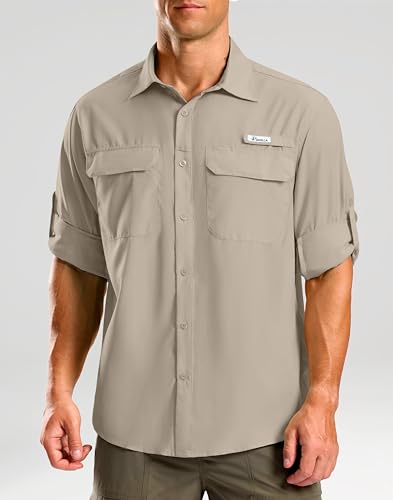 Pudolla Men's Sun Protection Fishing Shirt Lightweight Long Sleeve UPF 50+ Hiking Shirt for Men Outdoor Travel with Pockets2