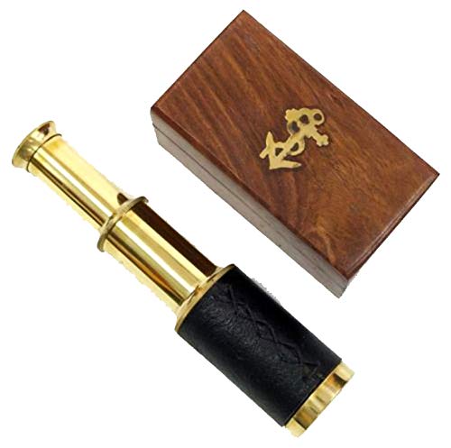 6" Brass Handheld Telescope With Wooden Box - Pirate Navigation With Anchor Wooden Box Rustic Vintage Home Decor Gifts #TOP2