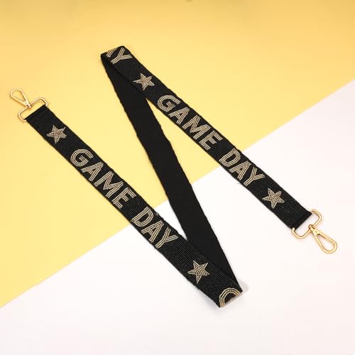 Image of Beaded Game Day Purse Strap Replacement Black Gold Football Clear Bag Strap Accessories Game Day Outfits (Gold Black)