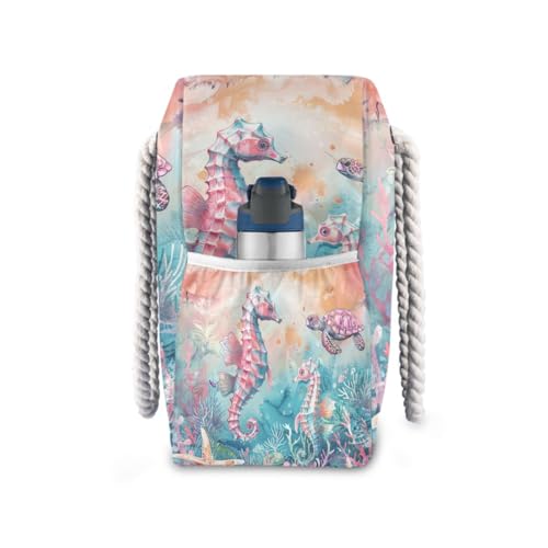 Image of Beach Tote Bags for Women, Turtle Flower Starfish Large Beach Shoulder Bag Pool Bags Purse
