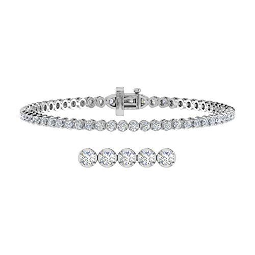 Image of 1 to 6 Carat Prong Set Round Cut Natural Diamond Tennis Bracelet for Women in 14K Gold (7 Inch) (I1-I2 Clarity)