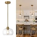 puncoll Gold Pendant Light Fixture for Kitchen Island - Modern Pendant Light Fixtures - 1-Light Glass Pendant Lighting for Dining Room H-9385-BG-R