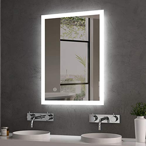 Hausbath Led Bathroom Vanity Mirror - Thin Bathroom Wall Mounted Makeup Mirror with LED Lights, Touch Switch, Demister Pad Waterproof IP44 80x60cm(800 * 600 * 35 mm)