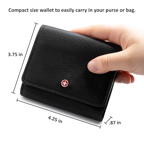 Alpine Swiss Womens RFID Wallet Genuine Leather Trifold ID Window Coin Pouch Card Case Small Compact Ladies Wallet Black3