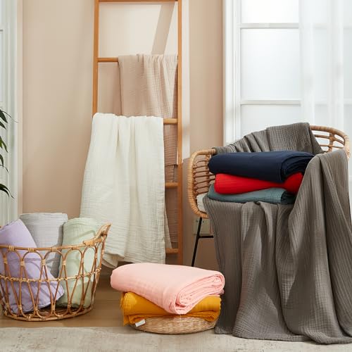 EMME Muslin Blanket 100% Cotton Twin Blankets for Couch Breathable Gauze Blanket All Season Soft and Lightweight Pre-Washed (Navy, 60"x80")
