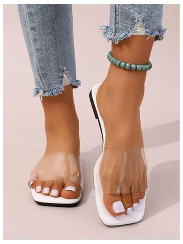 Image of Verdusa Clear Sandals For Women Square Toe Slides Summer Slip On Beach Flat Sandals