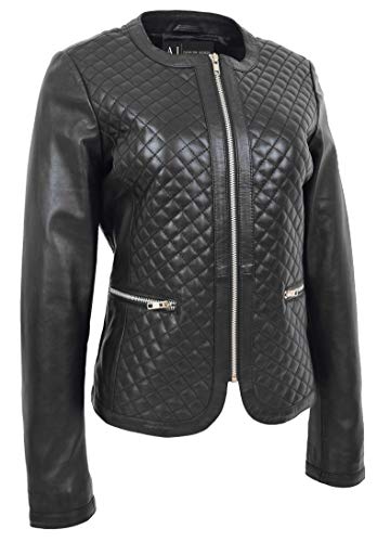 A1 FASHION GOODS Women Collarless Soft Black Leather Jacket Biker Style Fitted Quilted Stitch Remi (12)